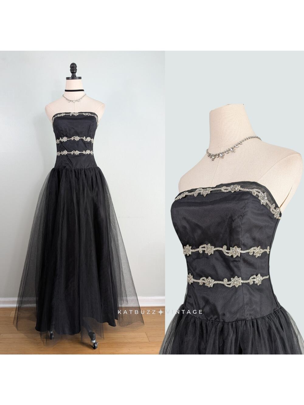 Vintage Livas Prom Dress Maxi Gown 6 Black 90S Y2K Coquette Princess Strapless
